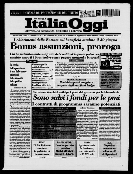 Italia oggi : quotidiano di economia finanza e politica